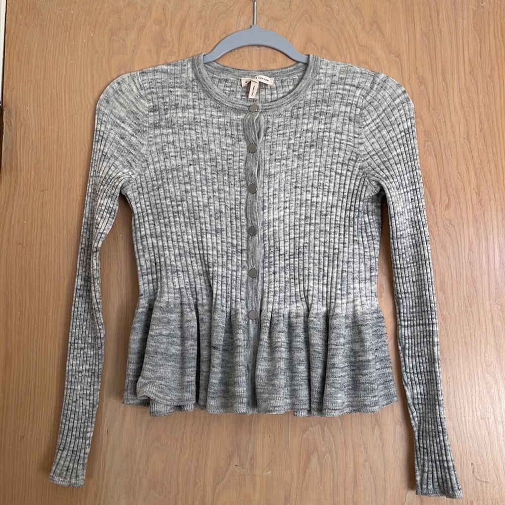 Rebecca Taylor Rib Knit Peplum Cardigan gray xs